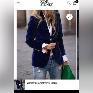 Women's Dark Blue Velvet Blazer